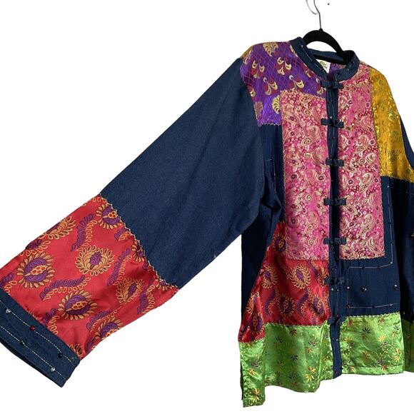 Sandy Starkman Vintage Multicolor Patch,Bead detail, Artsy, Lagenlook Jacket 1X - Picture 2 of 8